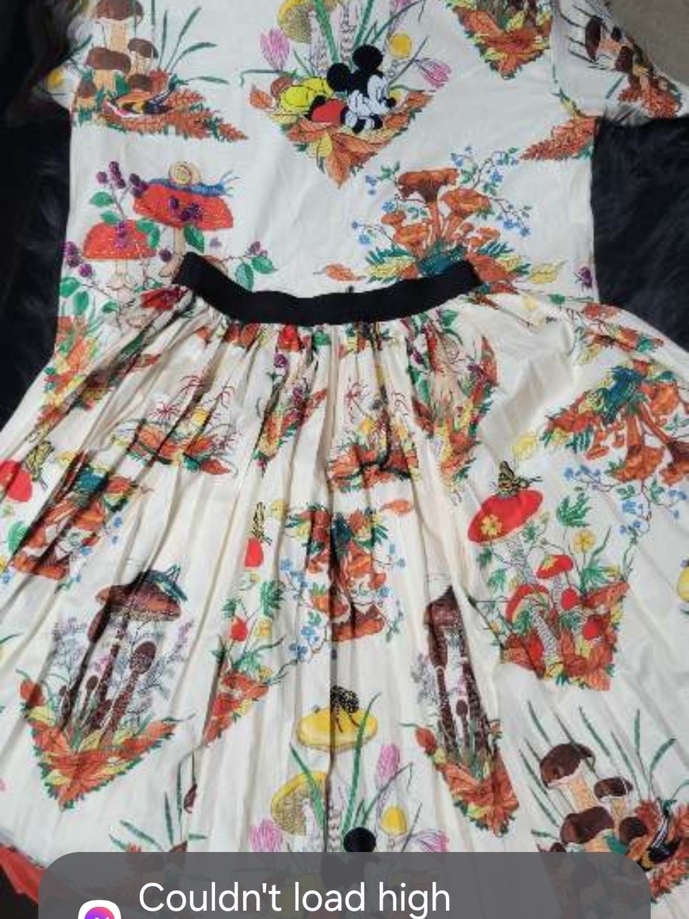 Mickey Mouse Floral Mushroom Print Pleated Skirt Dress